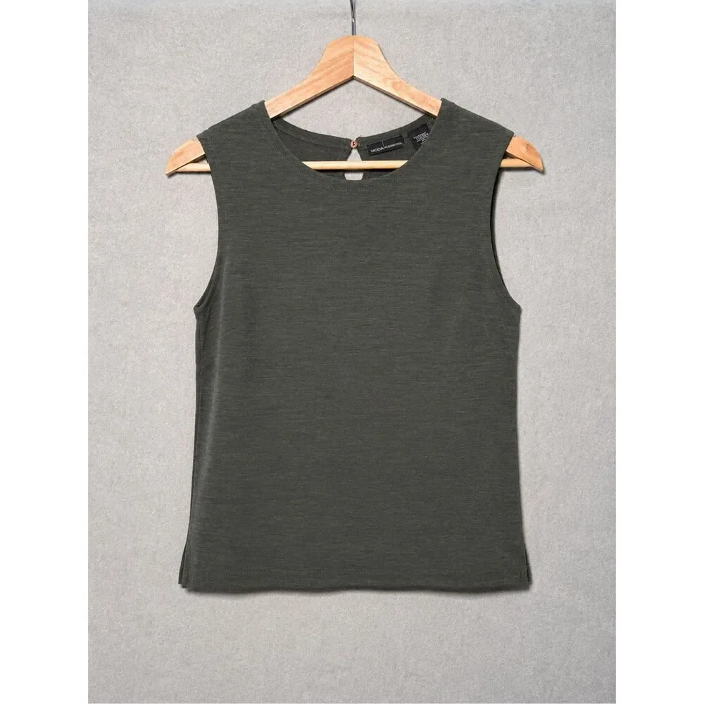 Moda International Wool Blend Small Olive Gray Sleeveless Knit Tank Top Minimal